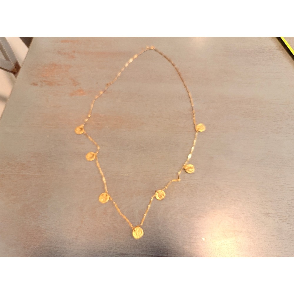 Vintage Gold Tone Hammered Coin Charm Necklace Textured Link Boho 21 Inch